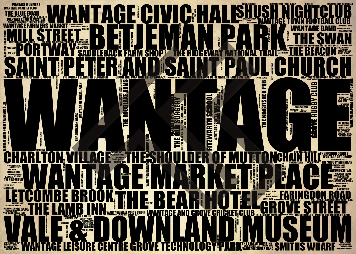 Wantage - Premium Typographic Word Cloud Prints, Posters & Gifts