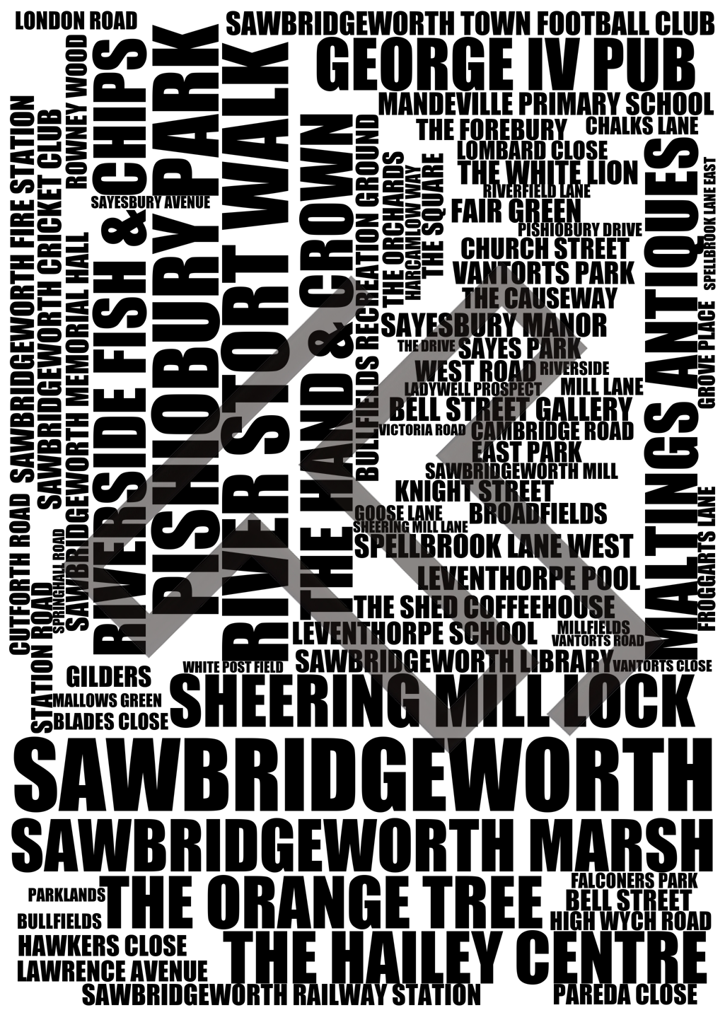 Sawbridgeworth - Premium Typographic Word Cloud Prints, Posters & Gifts