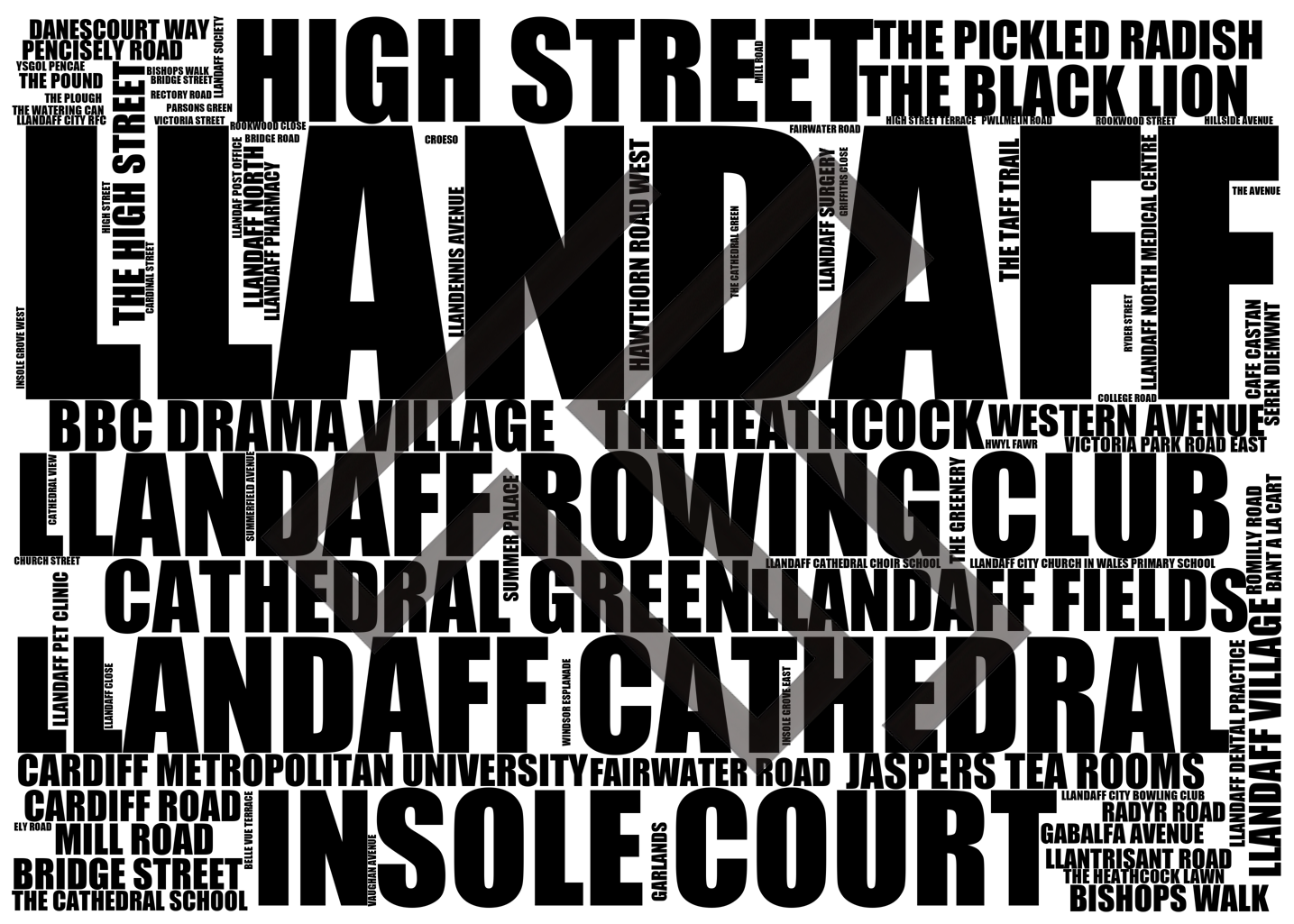 Llandaff - Premium Typographic Word Cloud Prints, Posters & Gifts