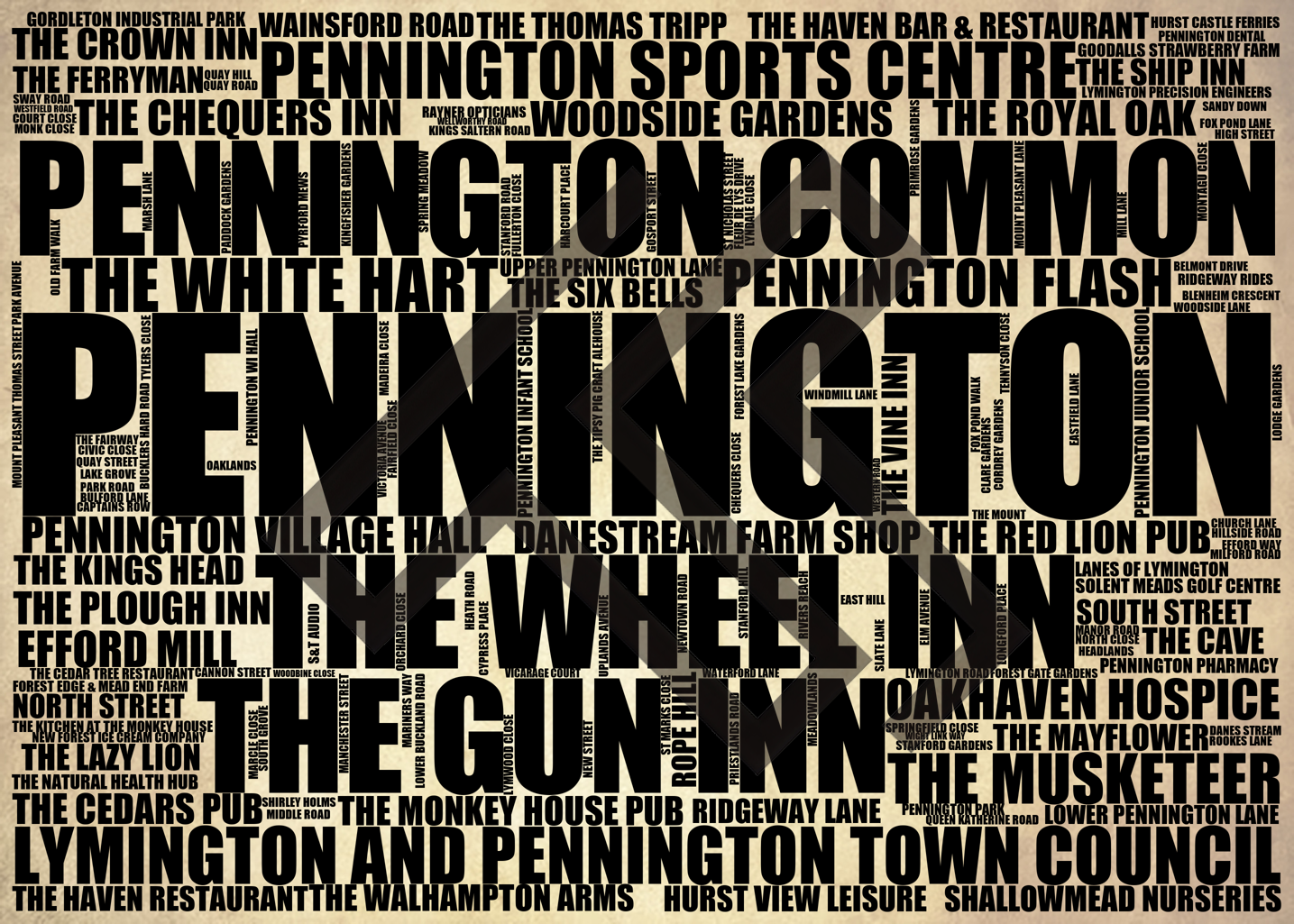 Pennington - Premium Typographic Word Cloud Prints, Posters & Gifts