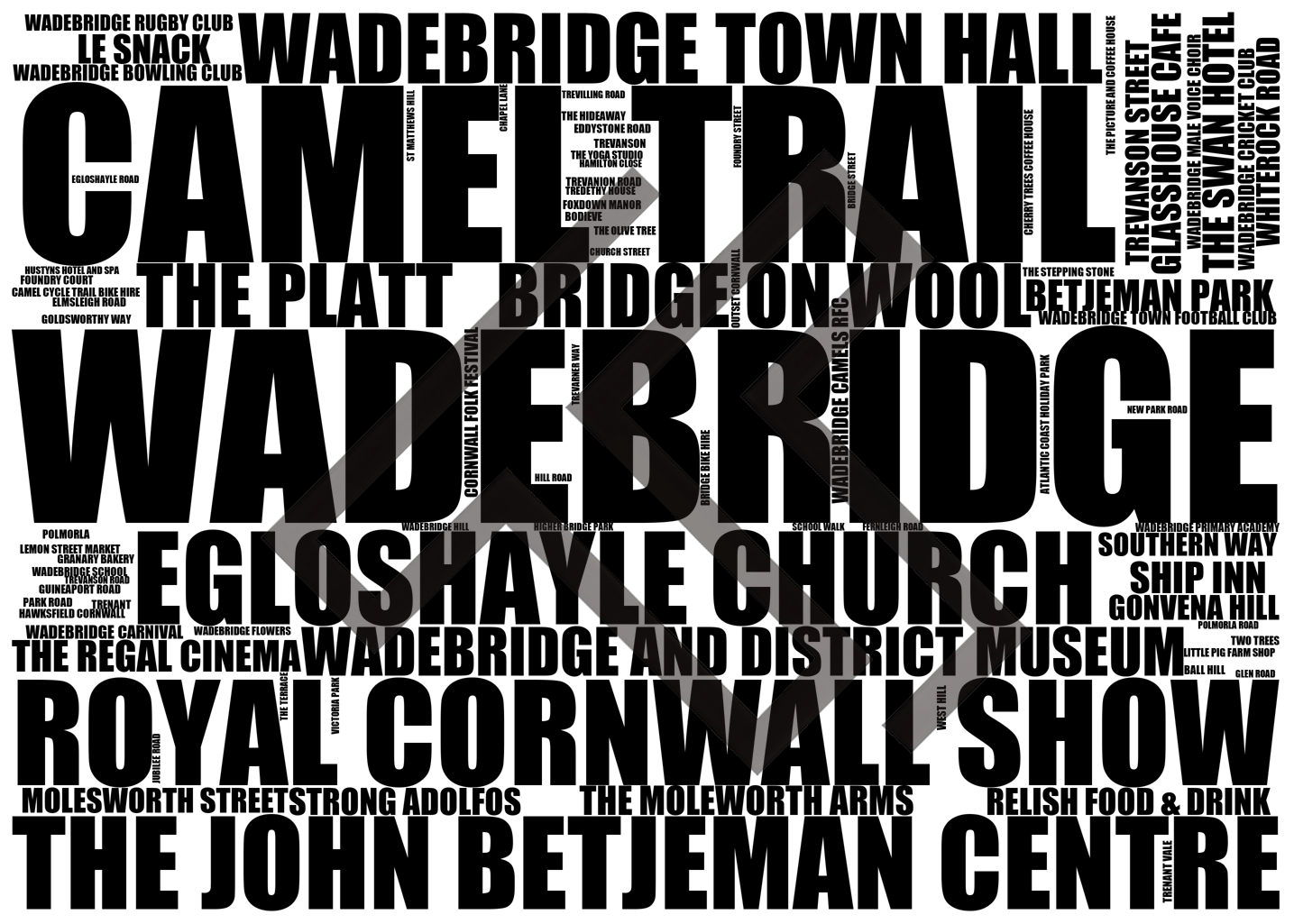 Wadebridge - Premium Typographic Word Cloud Prints, Posters & Gifts