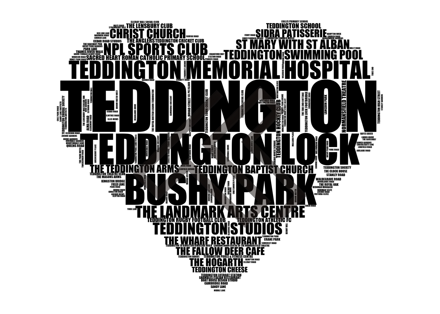 Teddington - Premium Typographic Word Cloud Prints, Posters & Gifts