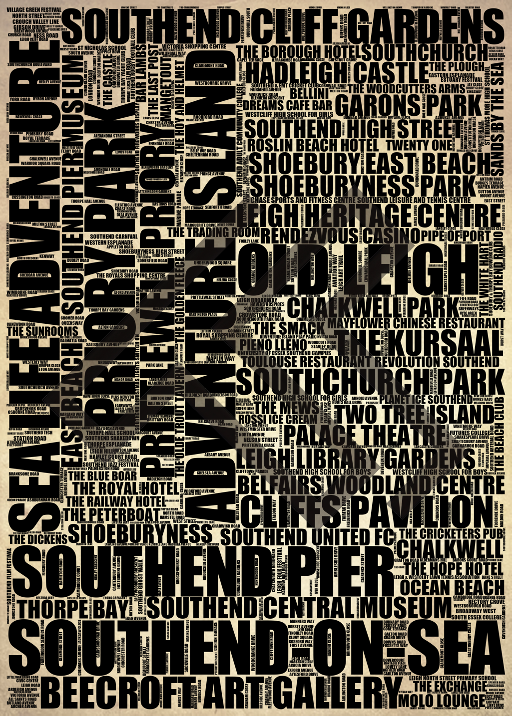 Southend-on-Sea - Premium Typographic Word Cloud Prints, Posters & Gifts
