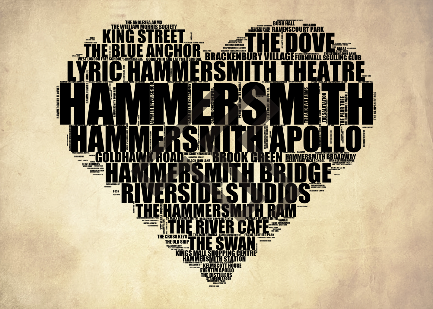 Hammersmith - Premium Typographic Word Cloud Prints, Posters & Gifts