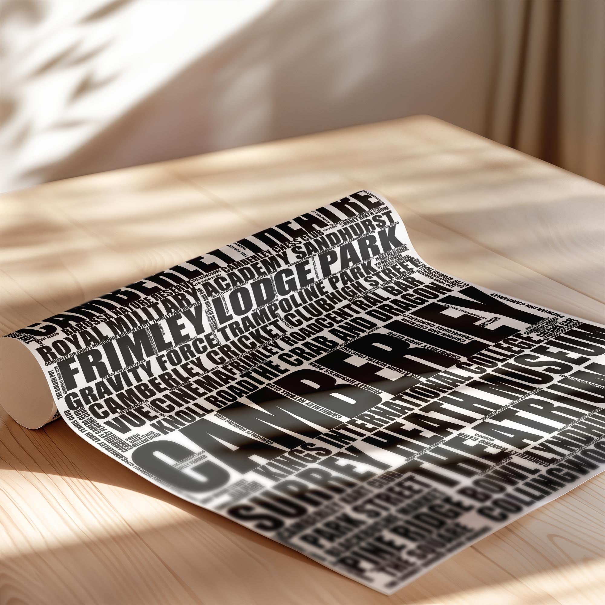 Camberley - Premium Typographic Word Cloud Prints, Posters & Gifts