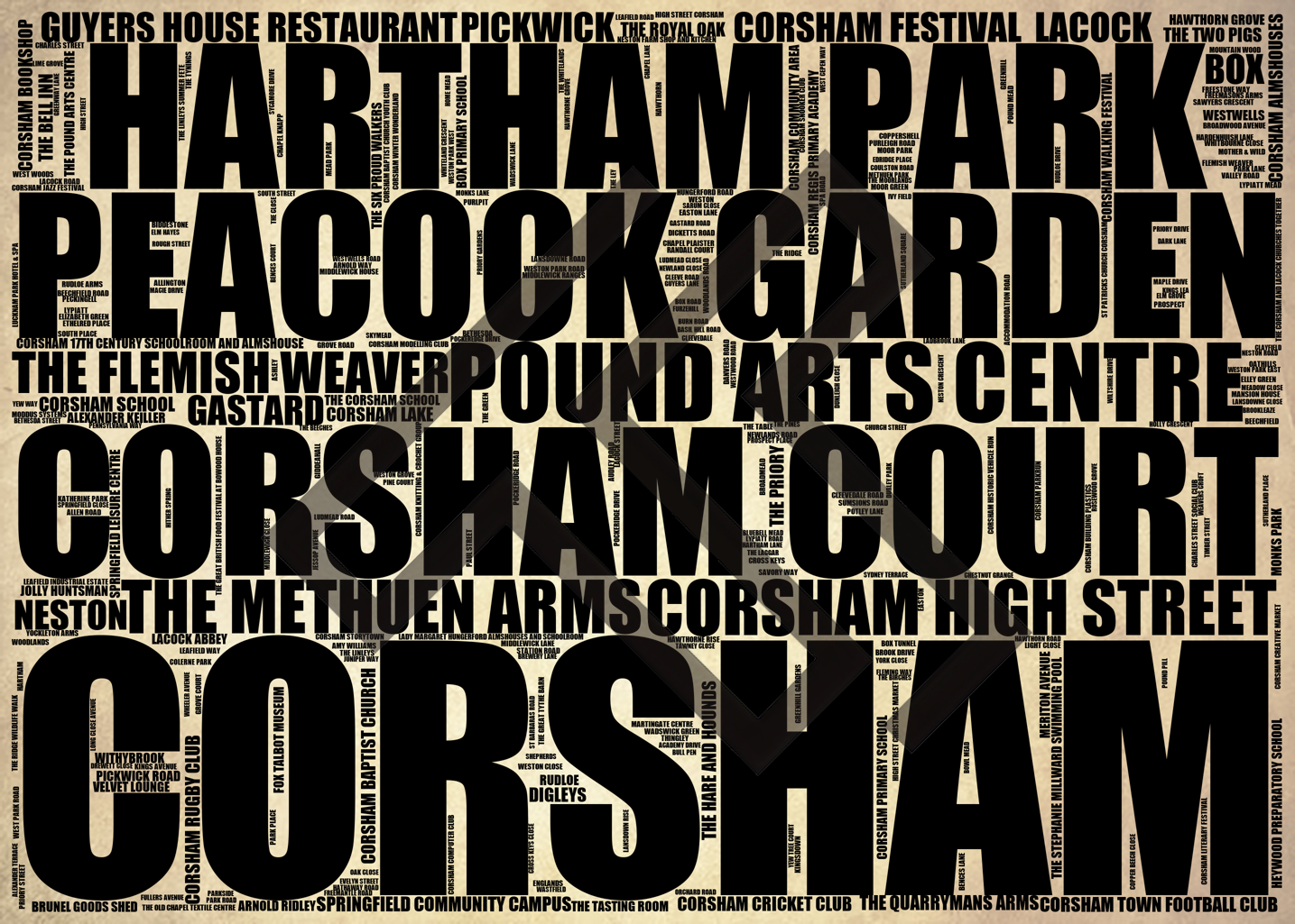 Corsham - Premium Typographic Word Cloud Prints, Posters & Gifts