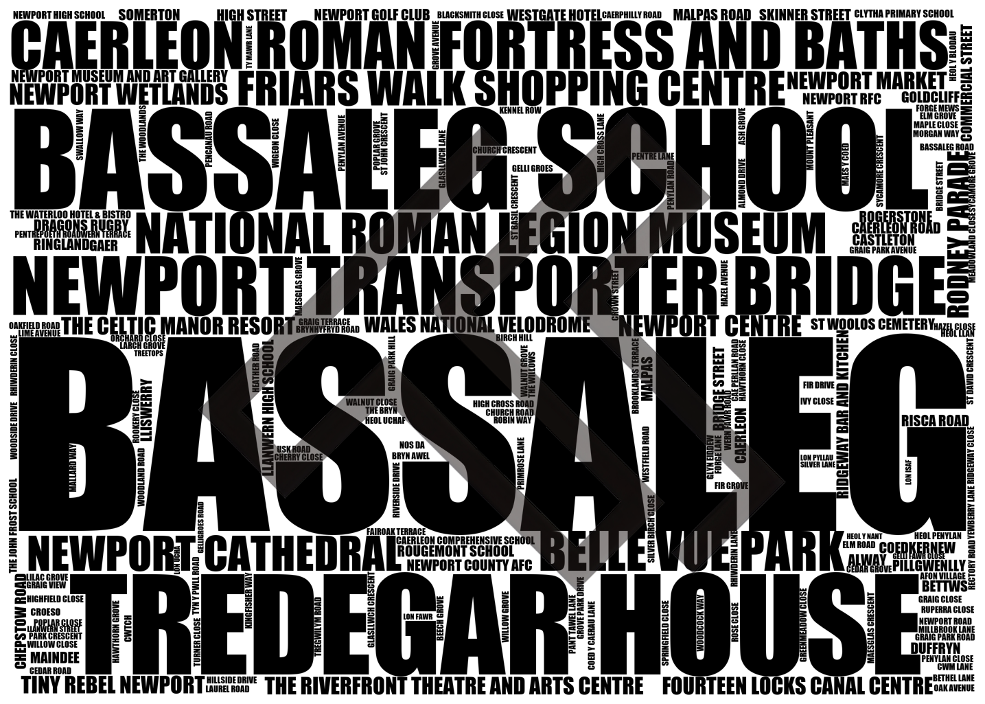 Bassaleg - Premium Typographic Word Cloud Prints, Posters & Gifts