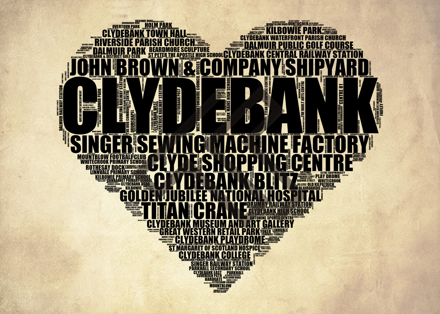 Clydebank - Premium Typographic Word Cloud Prints, Posters & Gifts