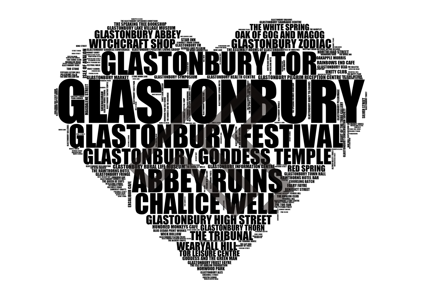 Glastonbury - Premium Typographic Word Cloud Prints, Posters & Gifts