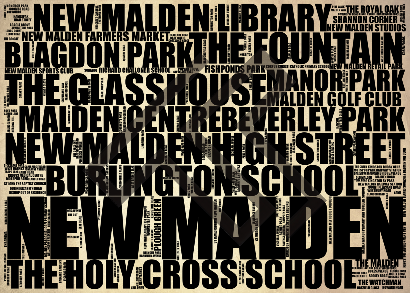 New Malden - Premium Typographic Word Cloud Prints, Posters & Gifts