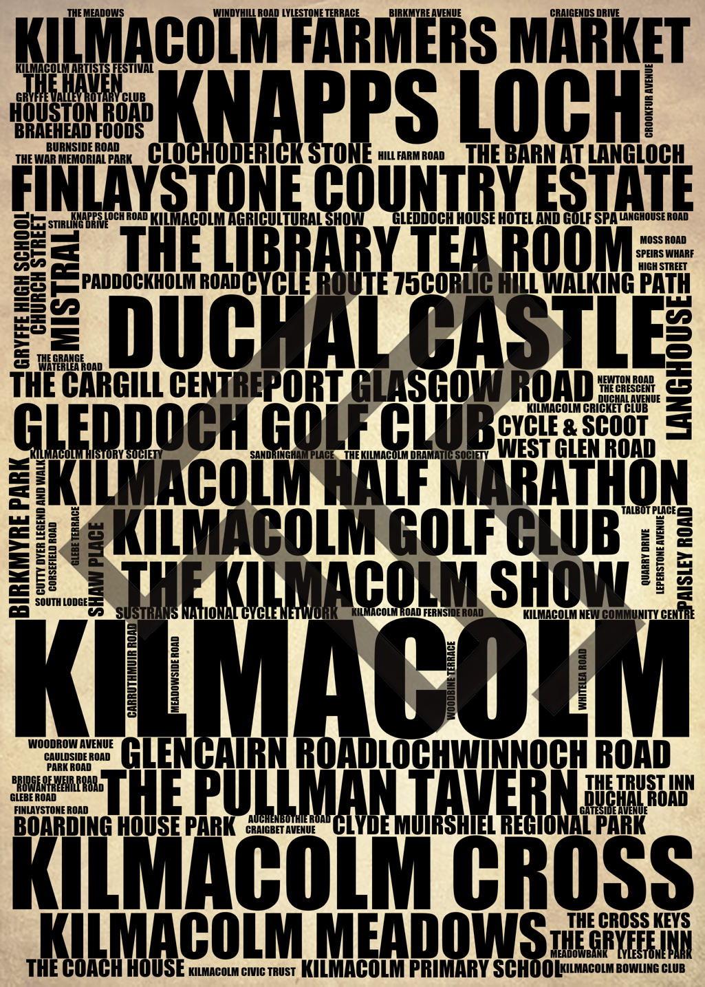 Kilmacolm - Premium Typographic Word Cloud Prints, Posters & Gifts