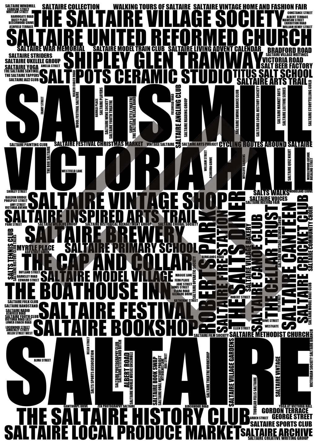 Saltaire - Premium Typographic Word Cloud Prints, Posters & Gifts