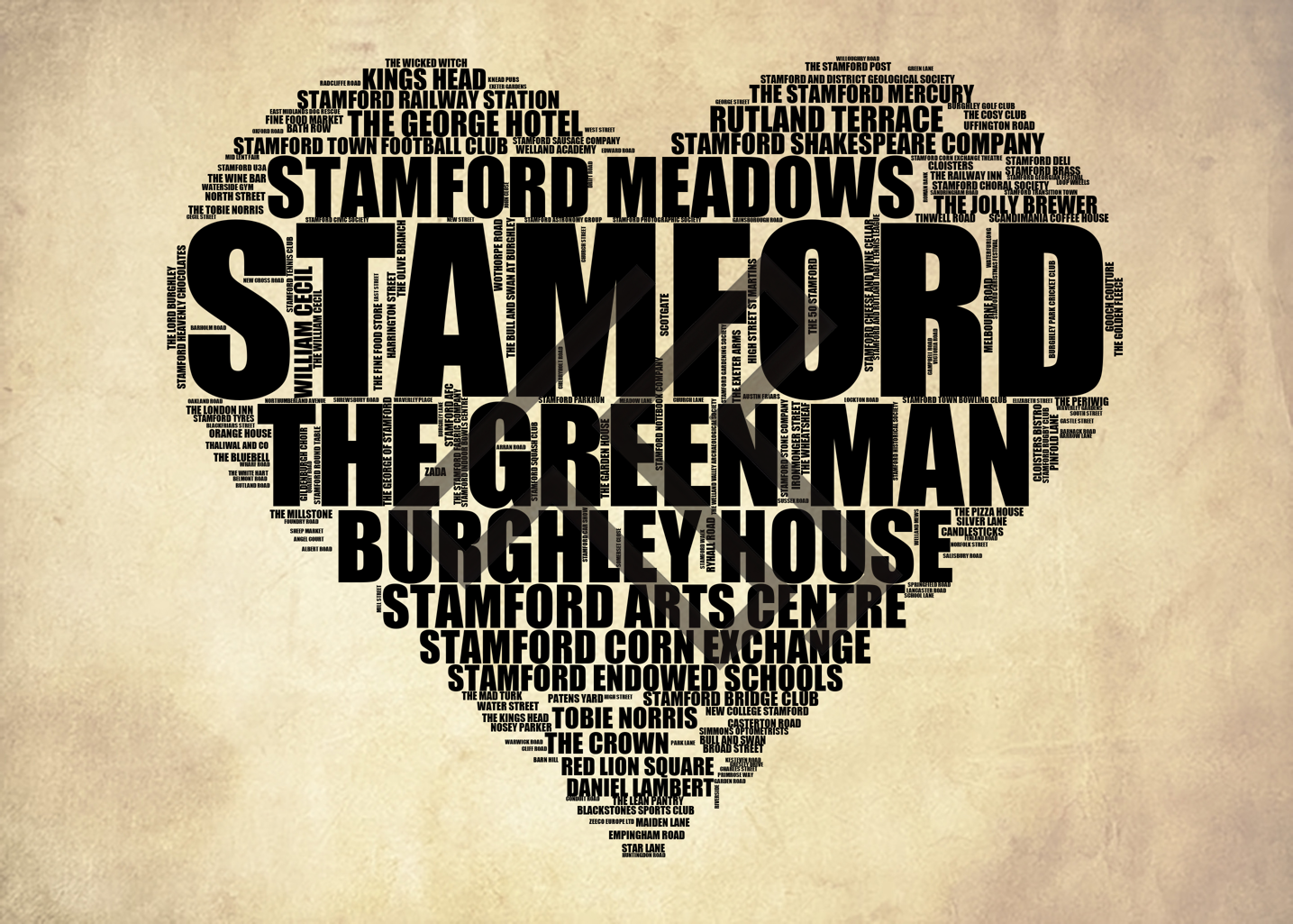 Stamford - Premium Typographic Word Cloud Prints, Posters & Gifts