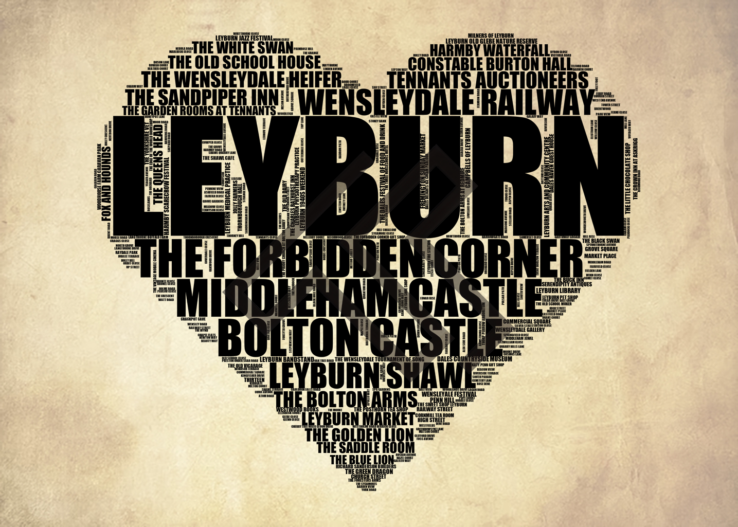 Leyburn - Premium Typographic Word Cloud Prints, Posters & Gifts