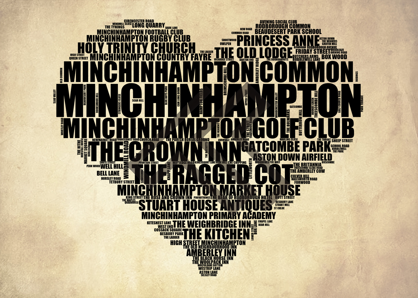 Minchinhampton - Premium Typographic Word Cloud Prints, Posters & Gifts