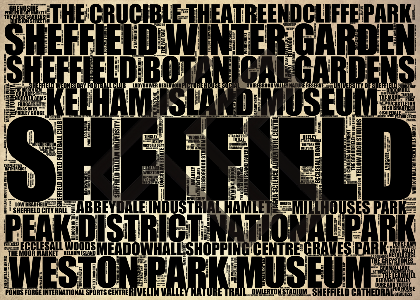 Sheffield - Premium Typographic Word Cloud Prints, Posters & Gifts