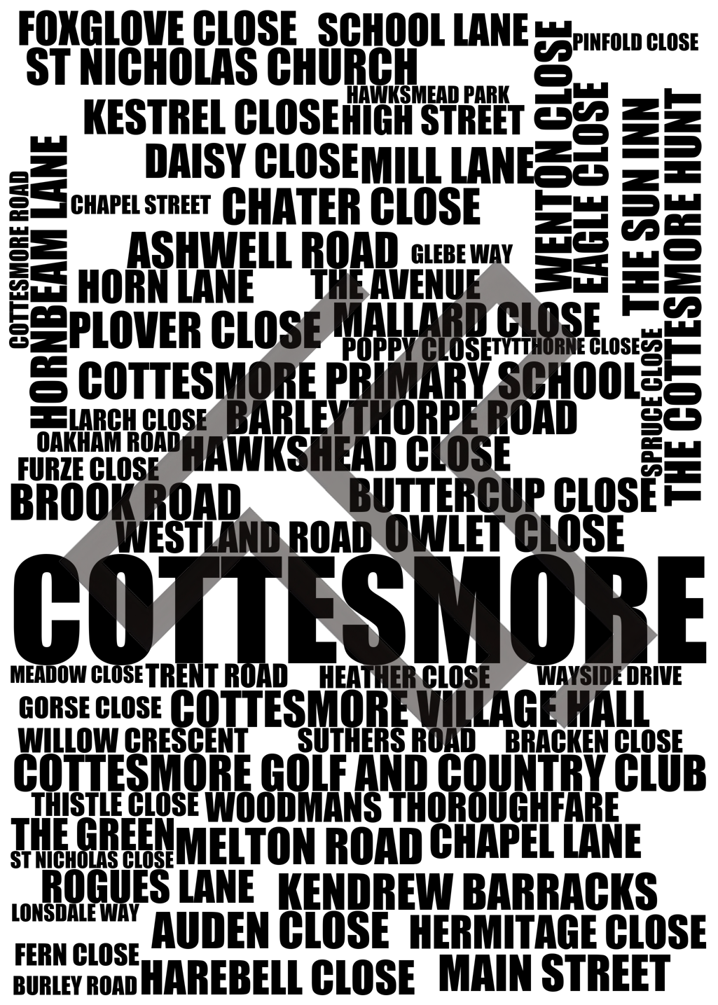 Cottesmore - Premium Typographic Word Cloud Prints, Posters & Gifts