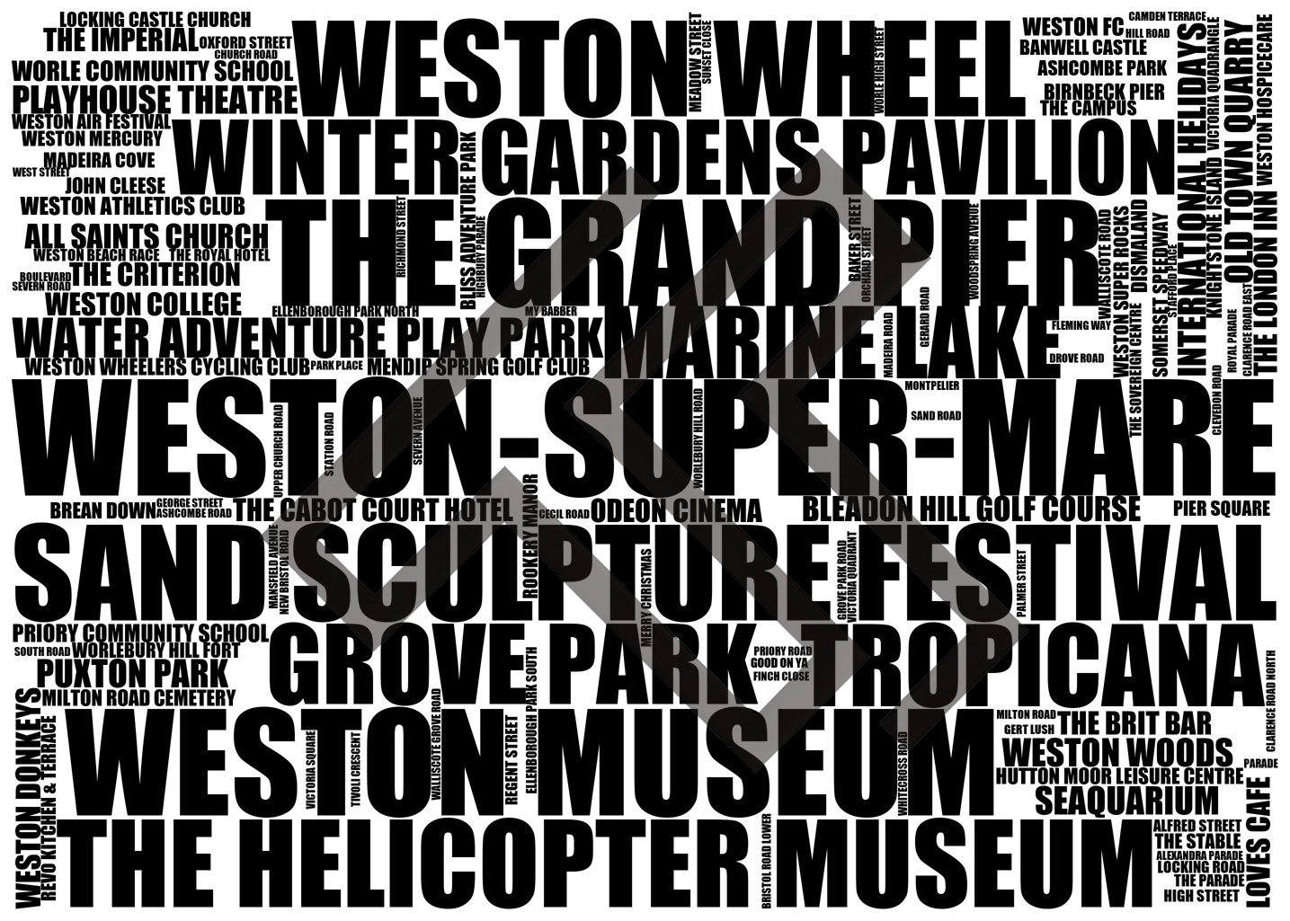 Weston-super-Mare - Premium Typographic Word Cloud Prints, Posters & Gifts