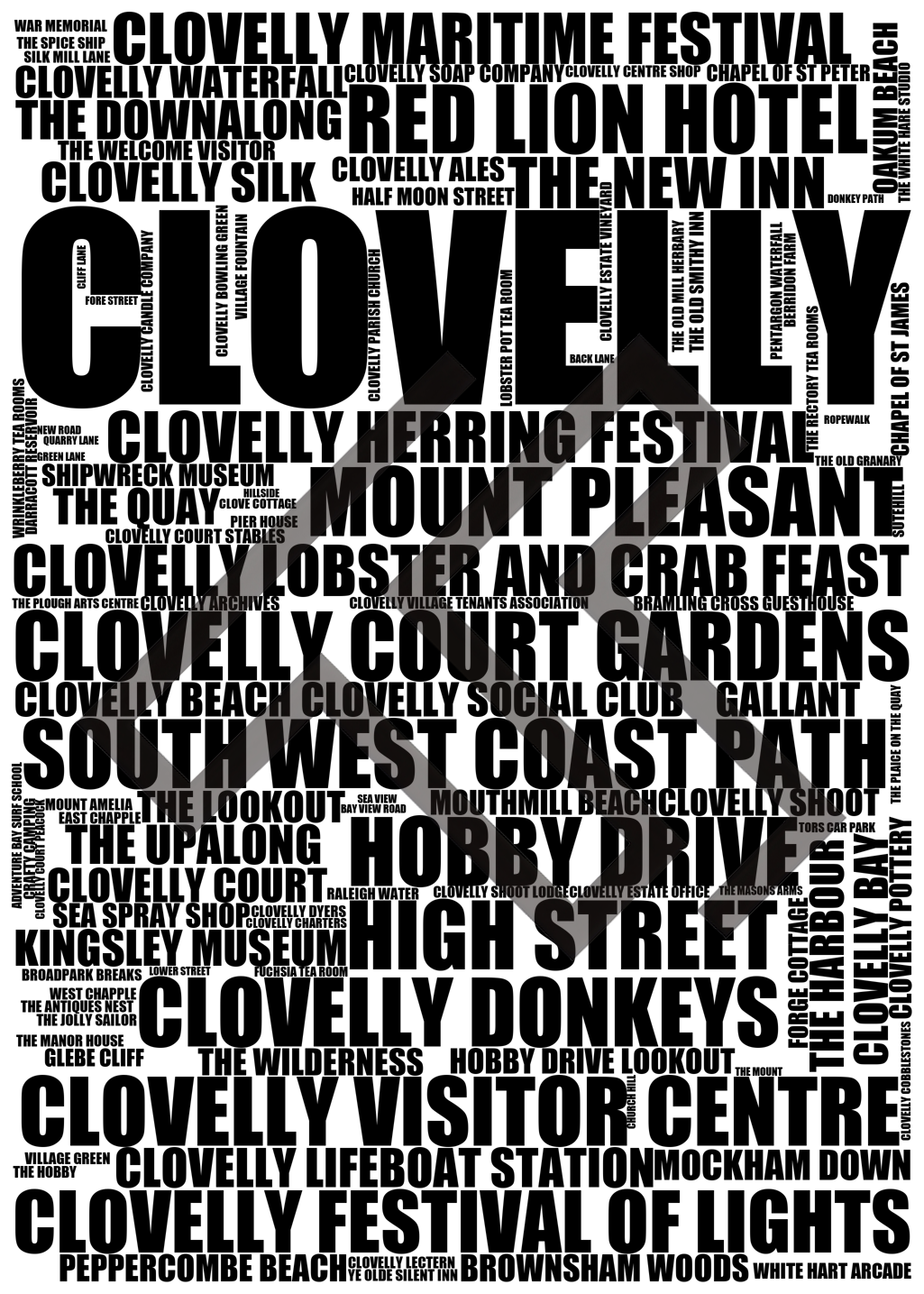 Clovelly - Premium Typographic Word Cloud Prints, Posters & Gifts