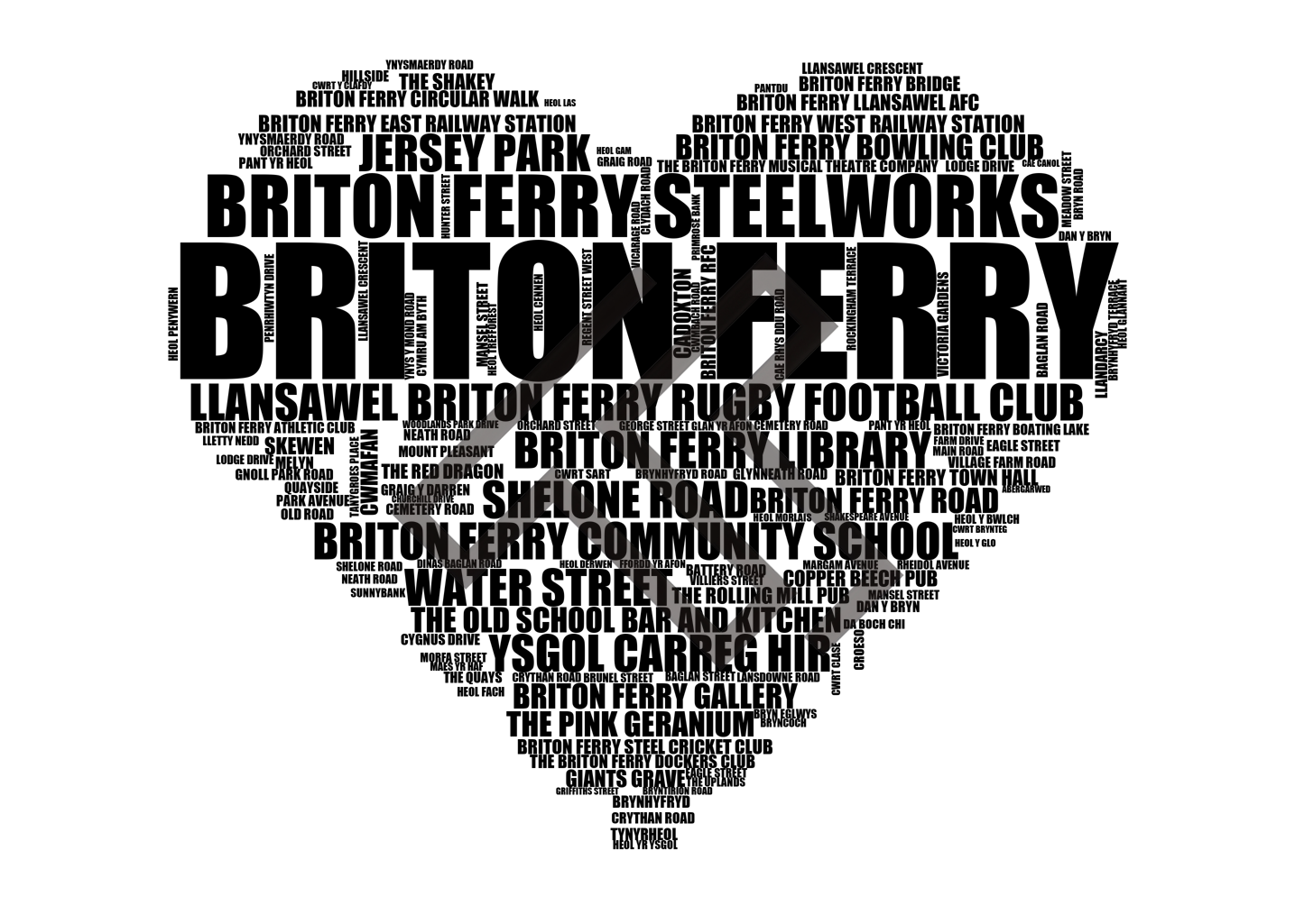 Briton Ferry - Premium Typographic Word Cloud Prints, Posters & Gifts