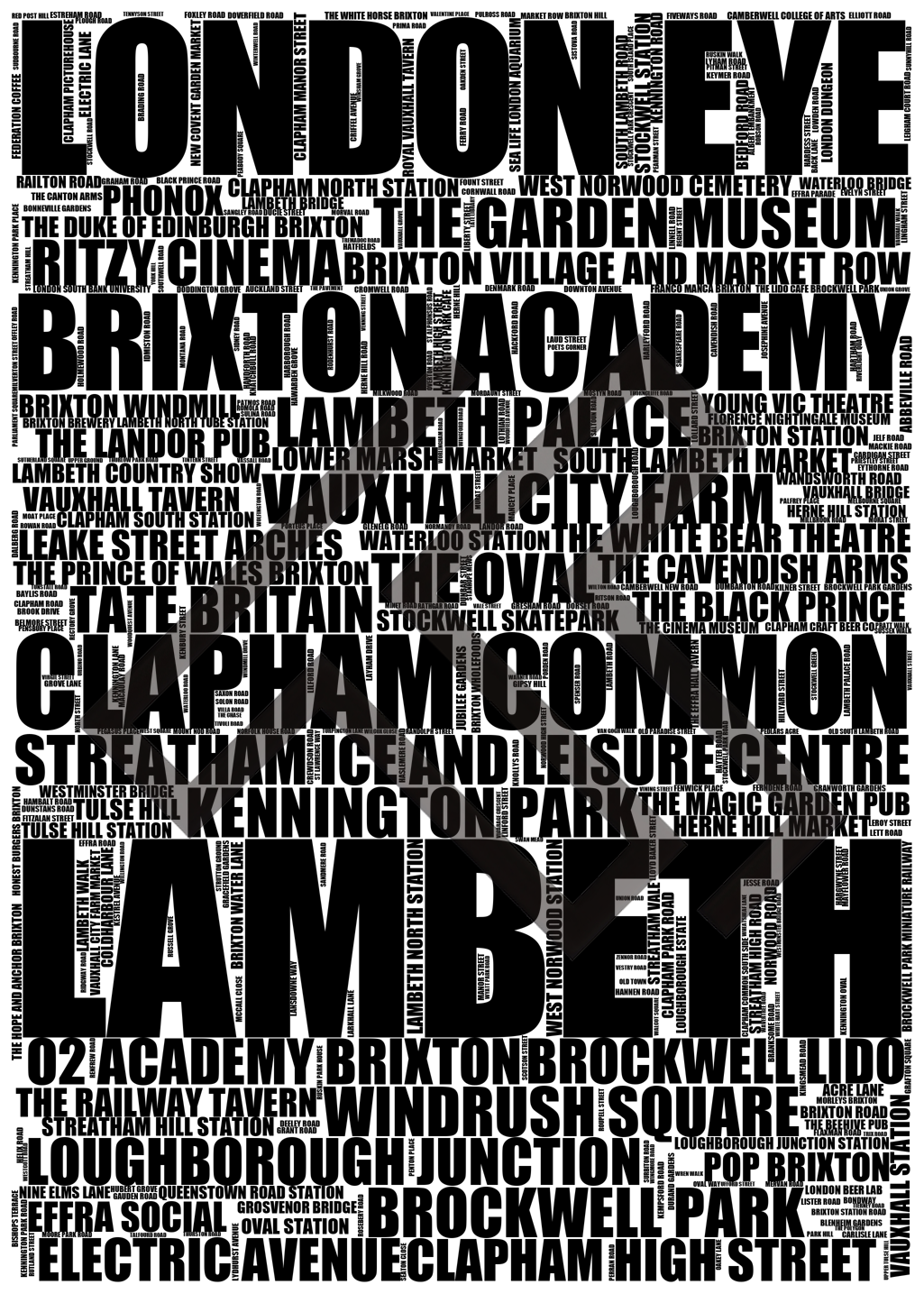 Lambeth - Premium Typographic Word Cloud Prints, Posters & Gifts