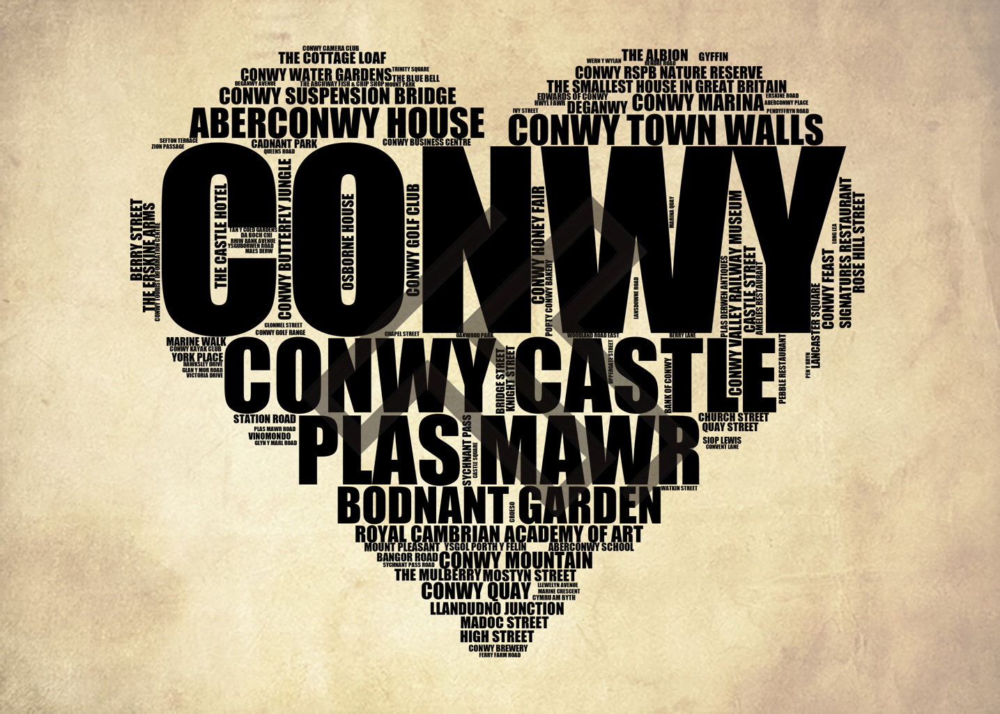 Conwy - Premium Typographic Word Cloud Prints, Posters & Gifts