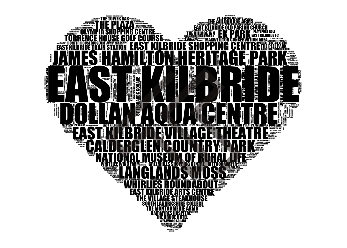 East Kilbride - Premium Typographic Word Cloud Prints, Posters & Gifts