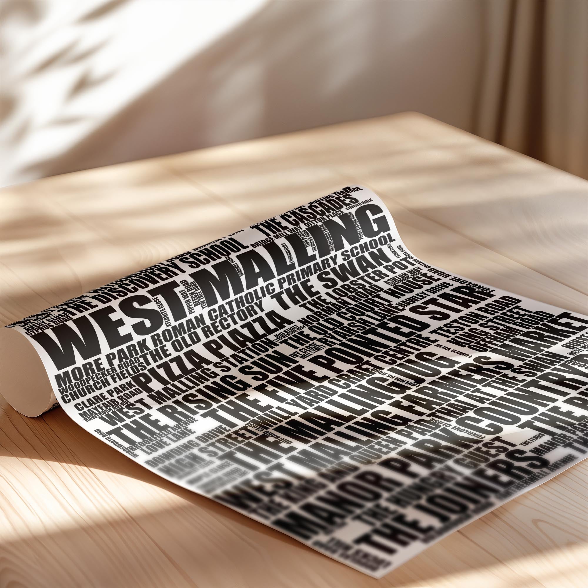 West Malling - Premium Typographic Word Cloud Prints, Posters & Gifts