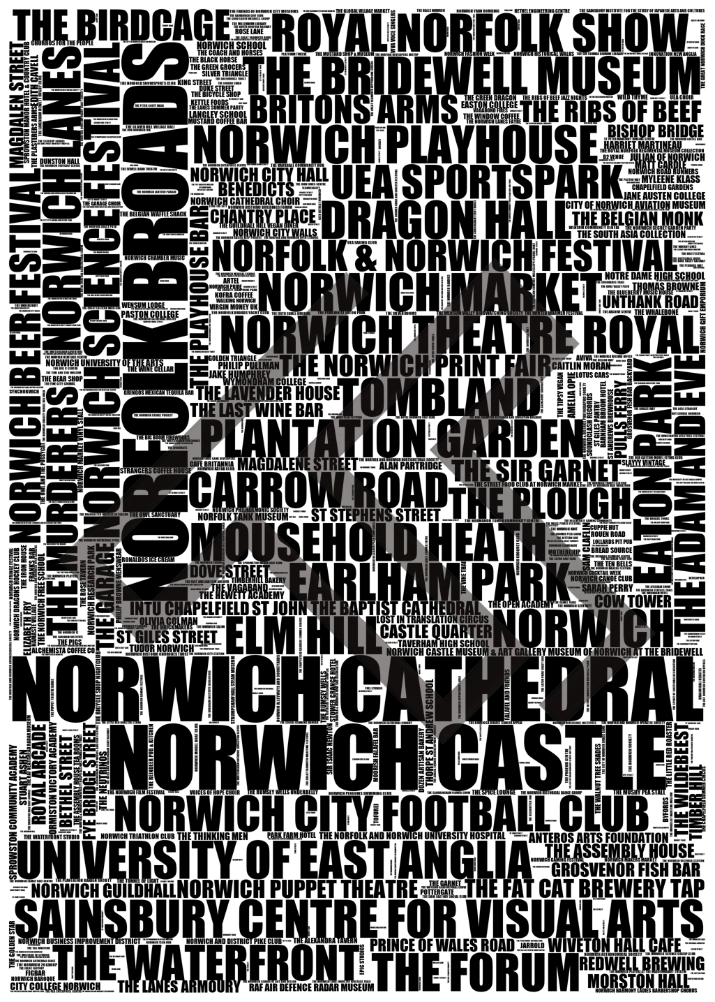 Norwich - Premium Typographic Word Cloud Prints, Posters & Gifts