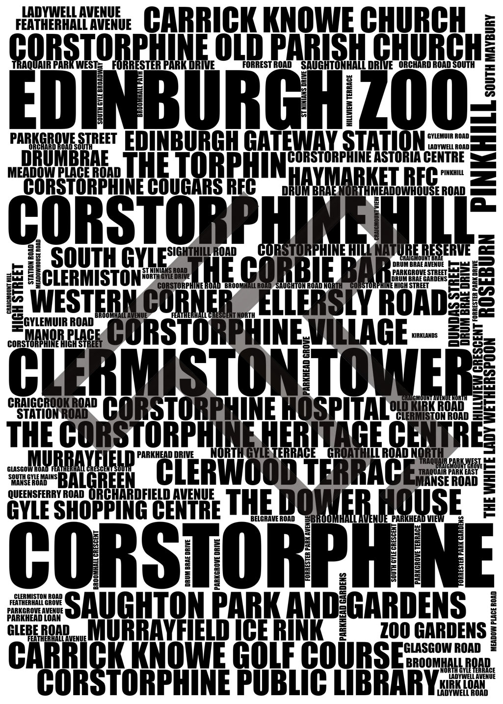 Corstorphine - Premium Typographic Word Cloud Prints, Posters & Gifts