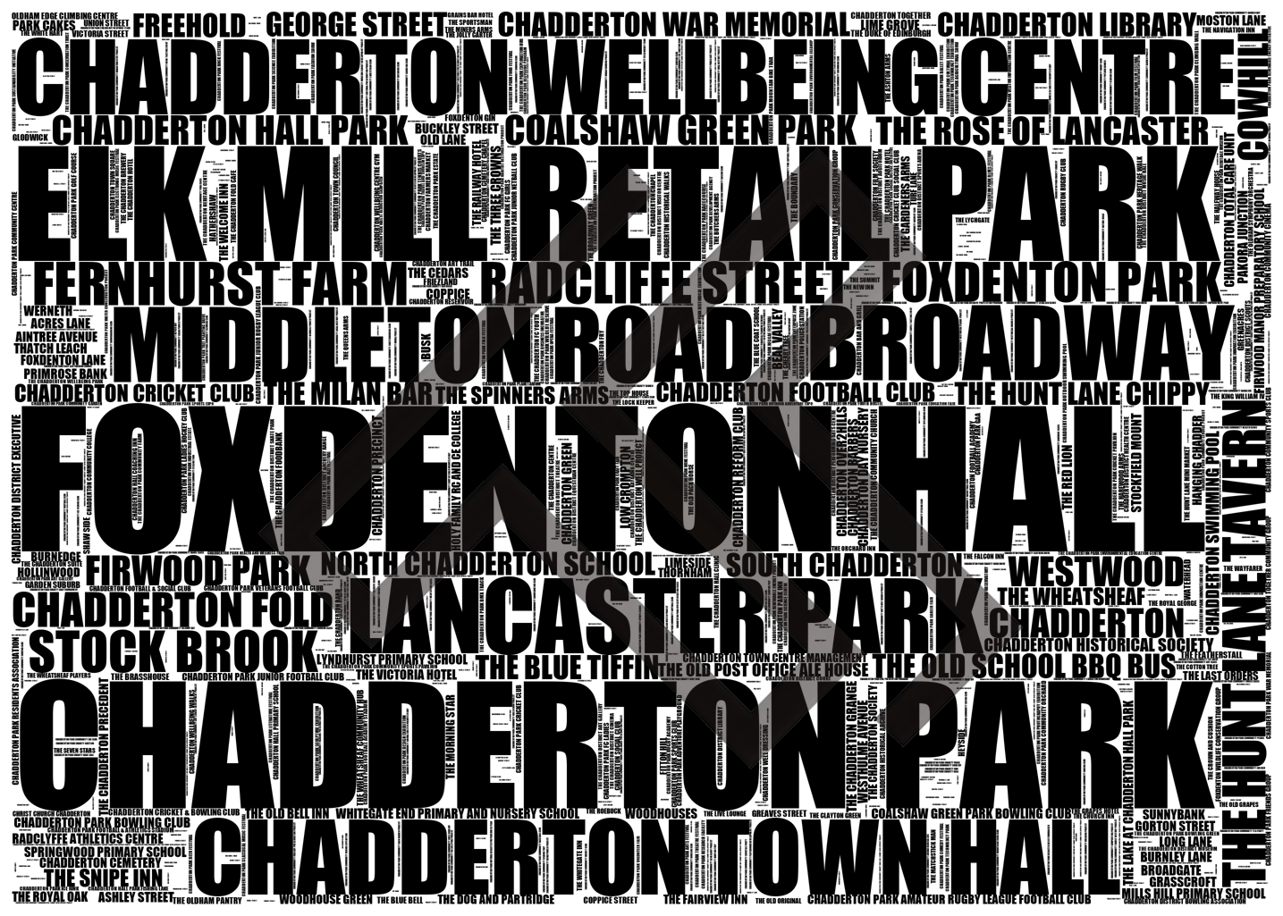 Chadderton - Premium Typographic Word Cloud Prints, Posters & Gifts