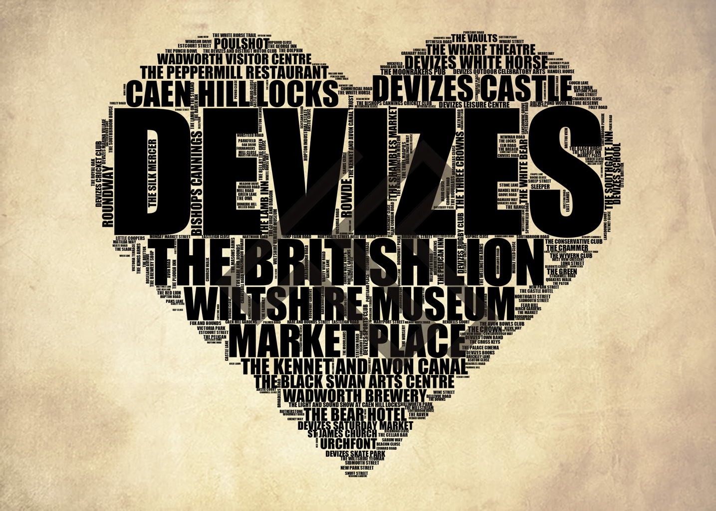 Devizes - Premium Typographic Word Cloud Prints, Posters & Gifts