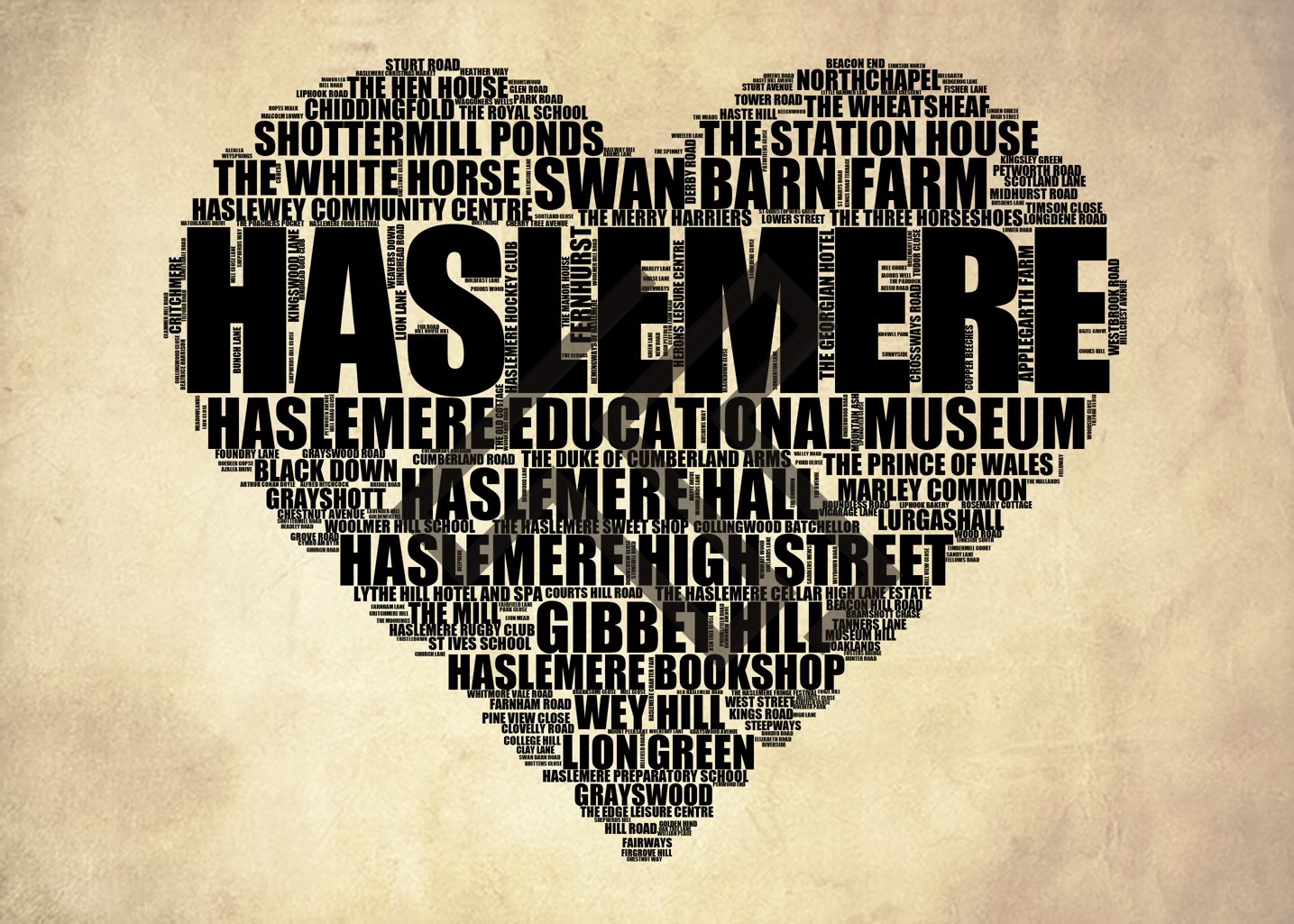 Haslemere - Premium Typographic Word Cloud Prints, Posters & Gifts