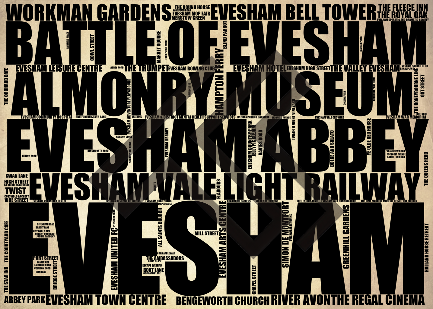 Evesham - Premium Typographic Word Cloud Prints, Posters & Gifts