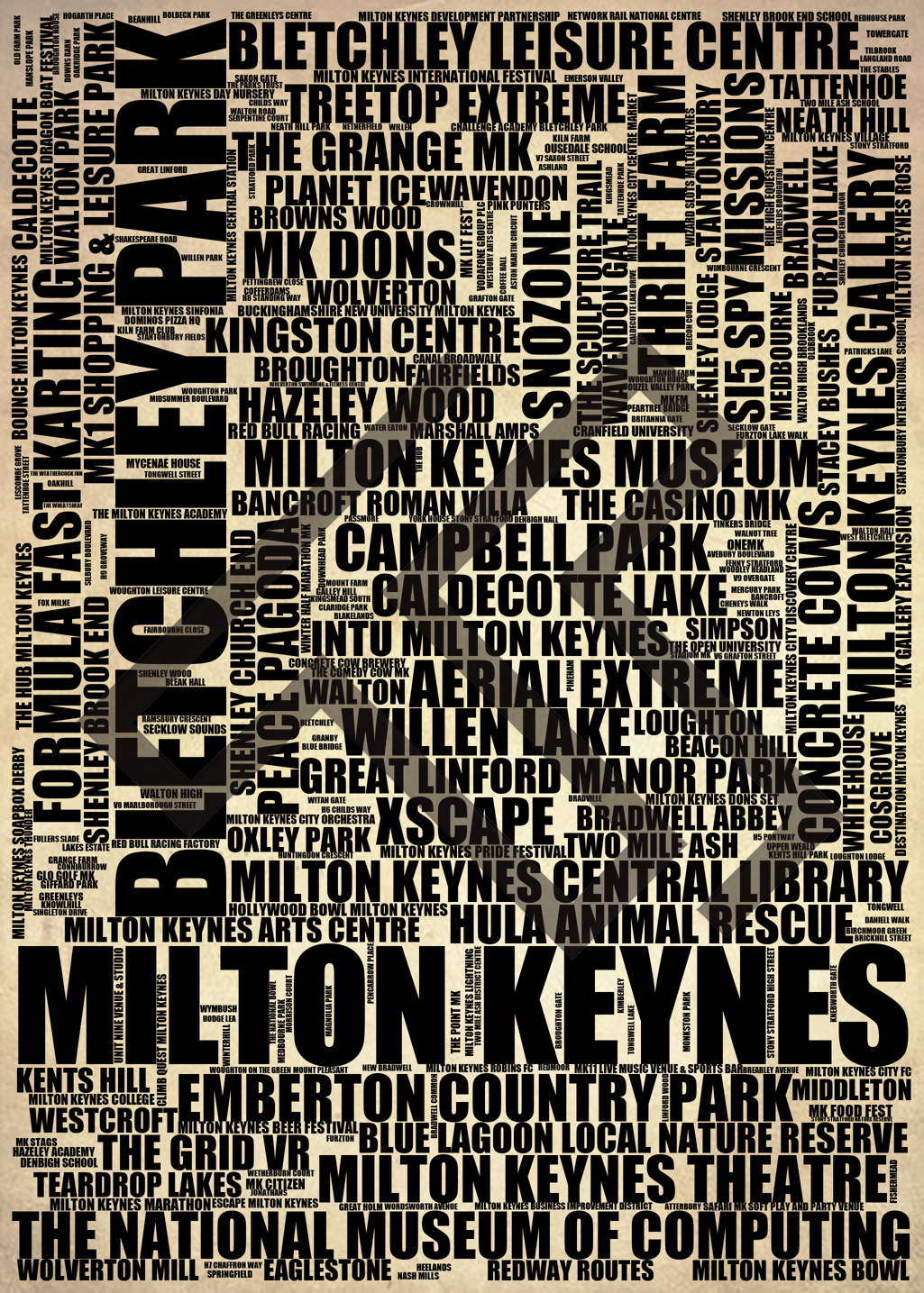 Milton Keynes - Premium Typographic Word Cloud Prints, Posters & Gifts