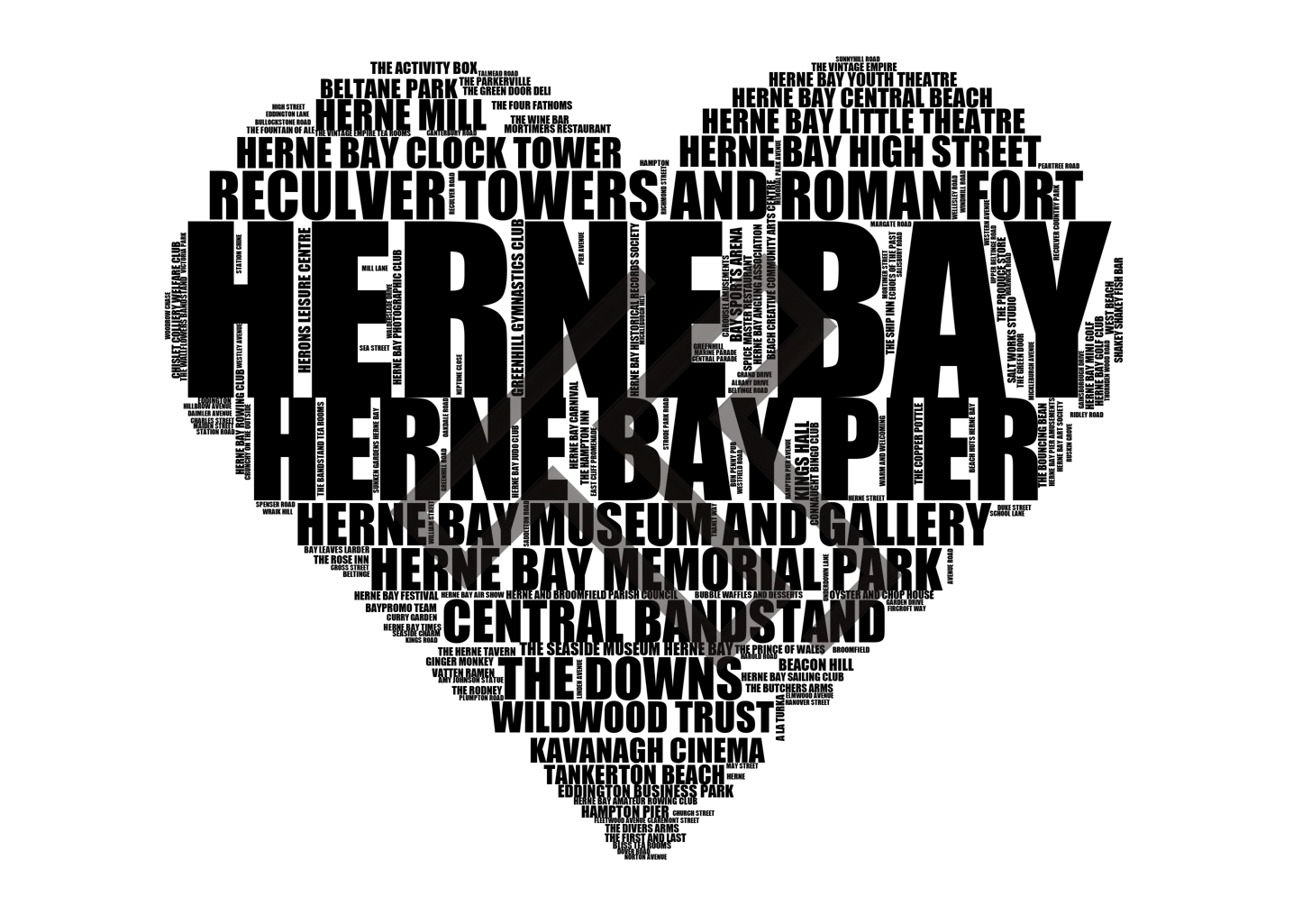 Herne Bay - Premium Typographic Word Cloud Prints, Posters & Gifts