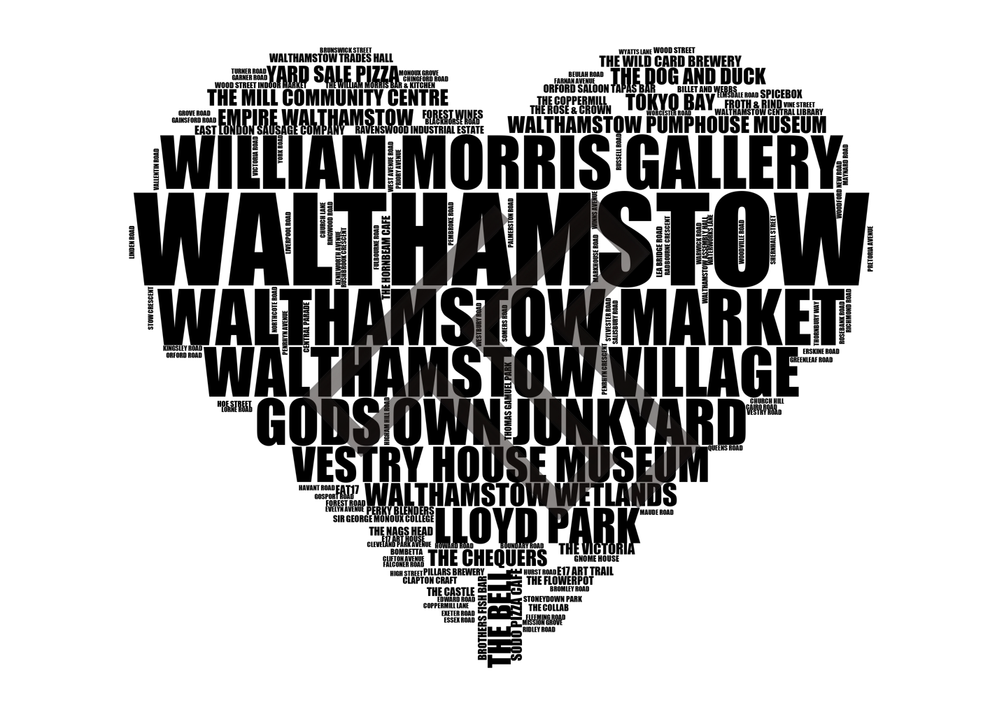 Walthamstow - Premium Typographic Word Cloud Prints, Posters & Gifts