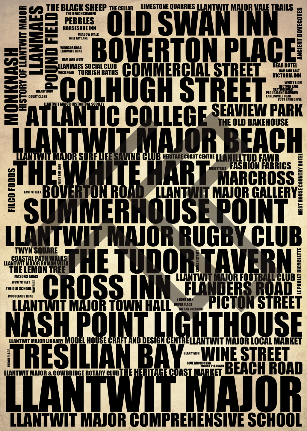 Llantwit Major - Premium Typographic Word Cloud Prints, Posters & Gifts