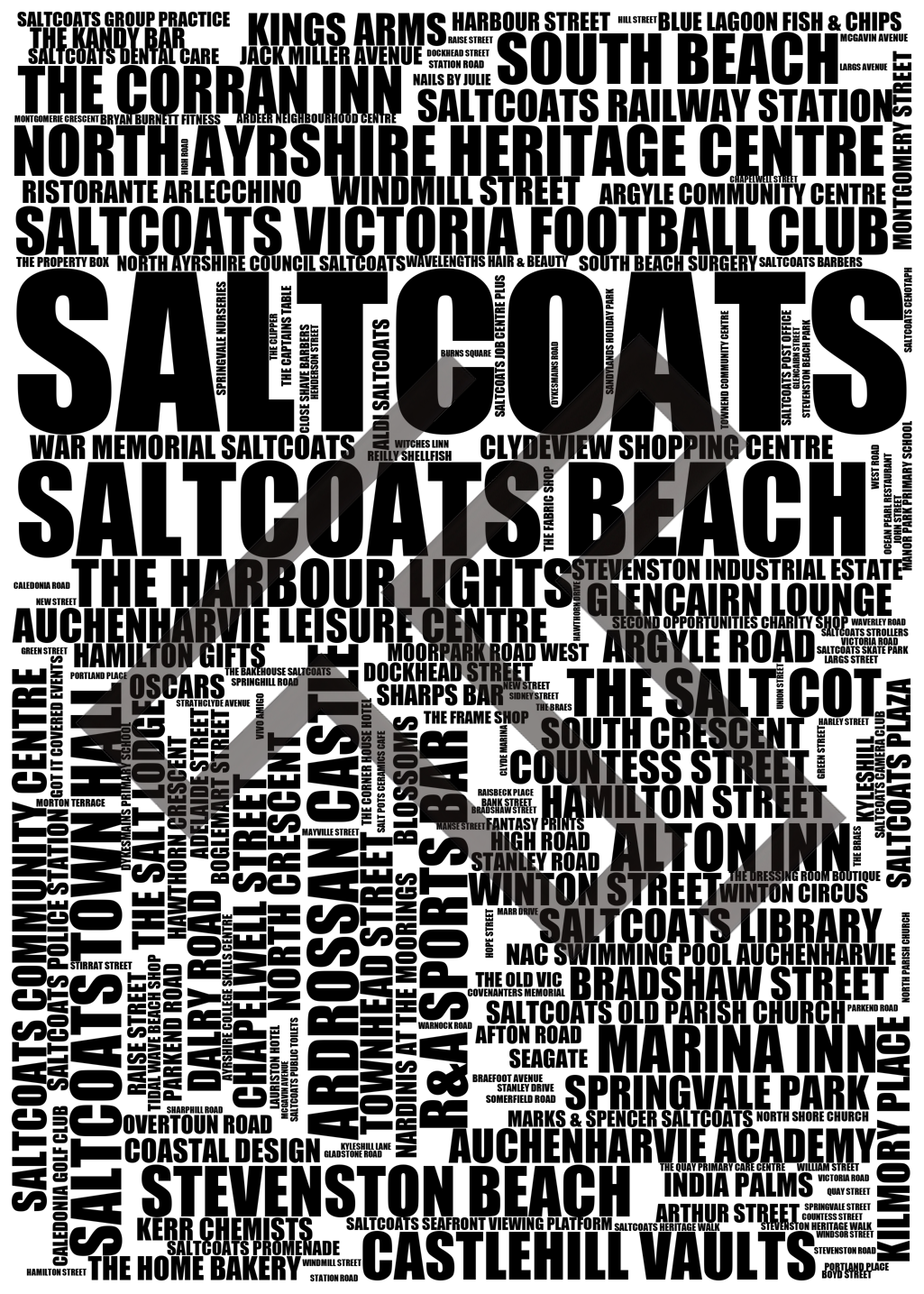 Saltcoats - Premium Typographic Word Cloud Prints, Posters & Gifts