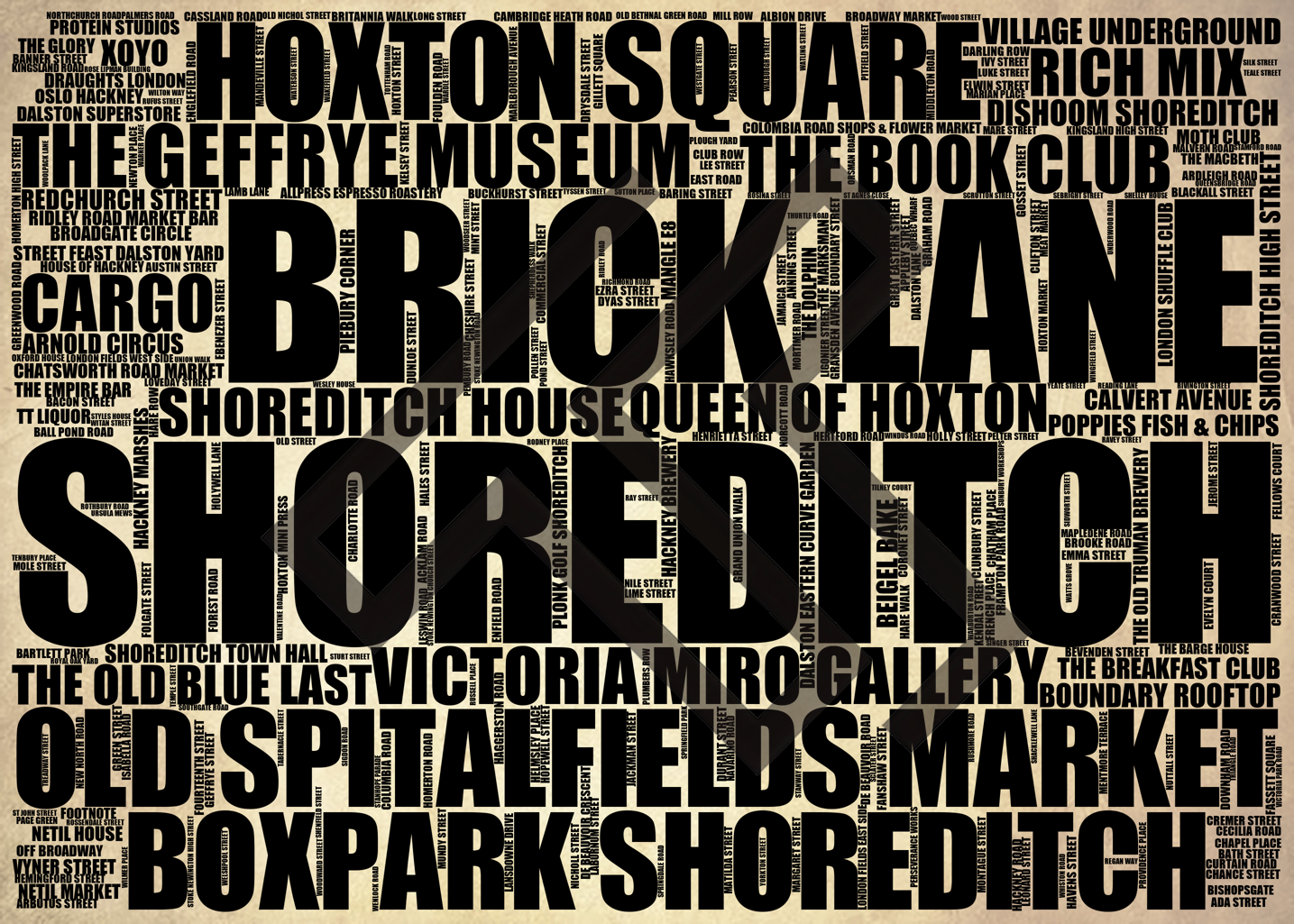 Shoreditch - Premium Typographic Word Cloud Prints, Posters & Gifts