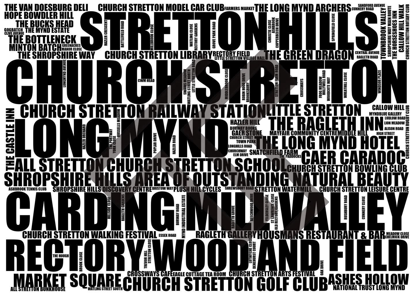 Church Stretton - Premium Typographic Word Cloud Prints, Posters & Gifts