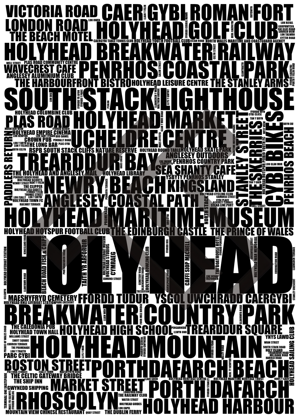 Holyhead - Premium Typographic Word Cloud Prints, Posters & Gifts