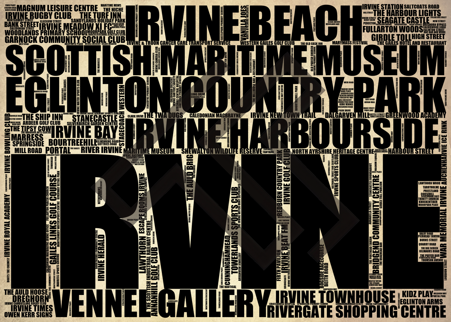 Irvine - Premium Typographic Word Cloud Prints, Posters & Gifts