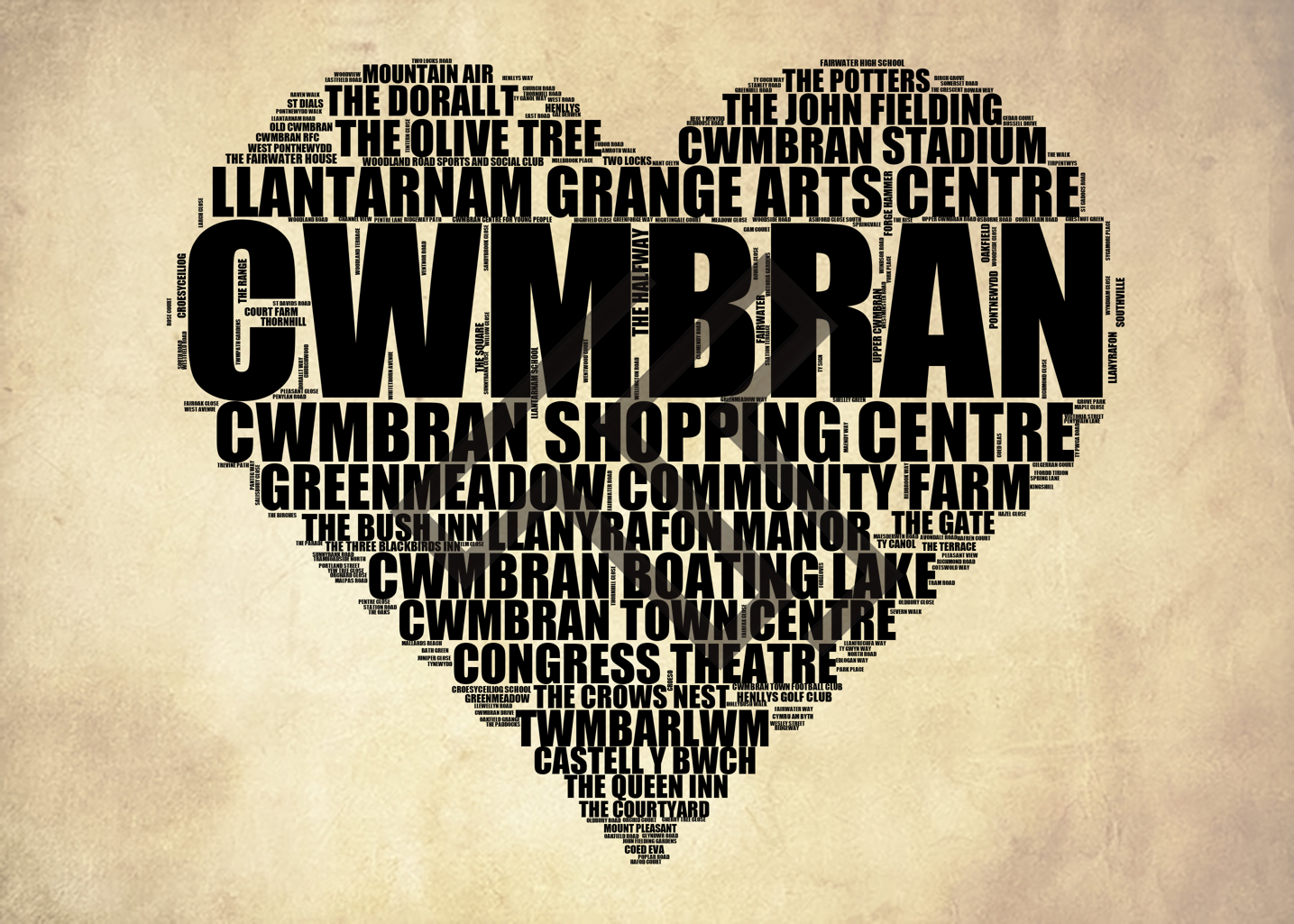 Cwmbran - Premium Typographic Word Cloud Prints, Posters & Gifts