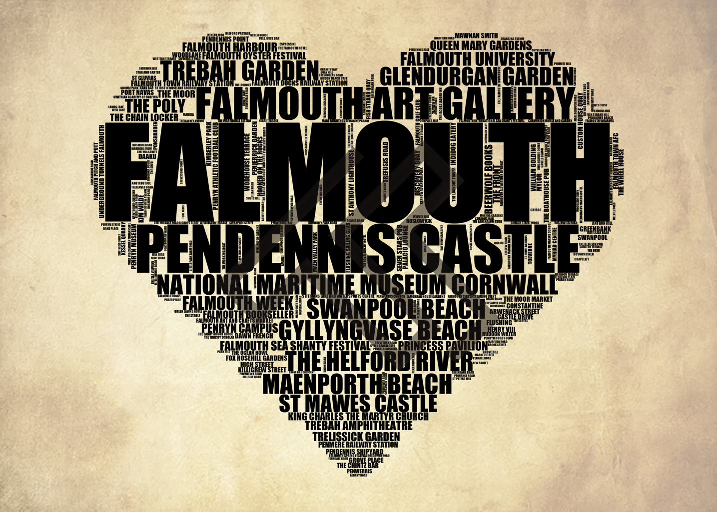 Falmouth - Premium Typographic Word Cloud Prints, Posters & Gifts