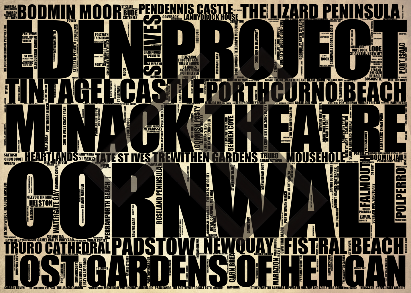 Cornwall - Premium Typographic Word Cloud Prints, Posters & Gifts