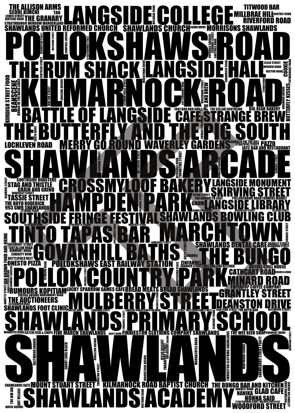 Shawlands - Premium Typographic Word Cloud Prints, Posters & Gifts