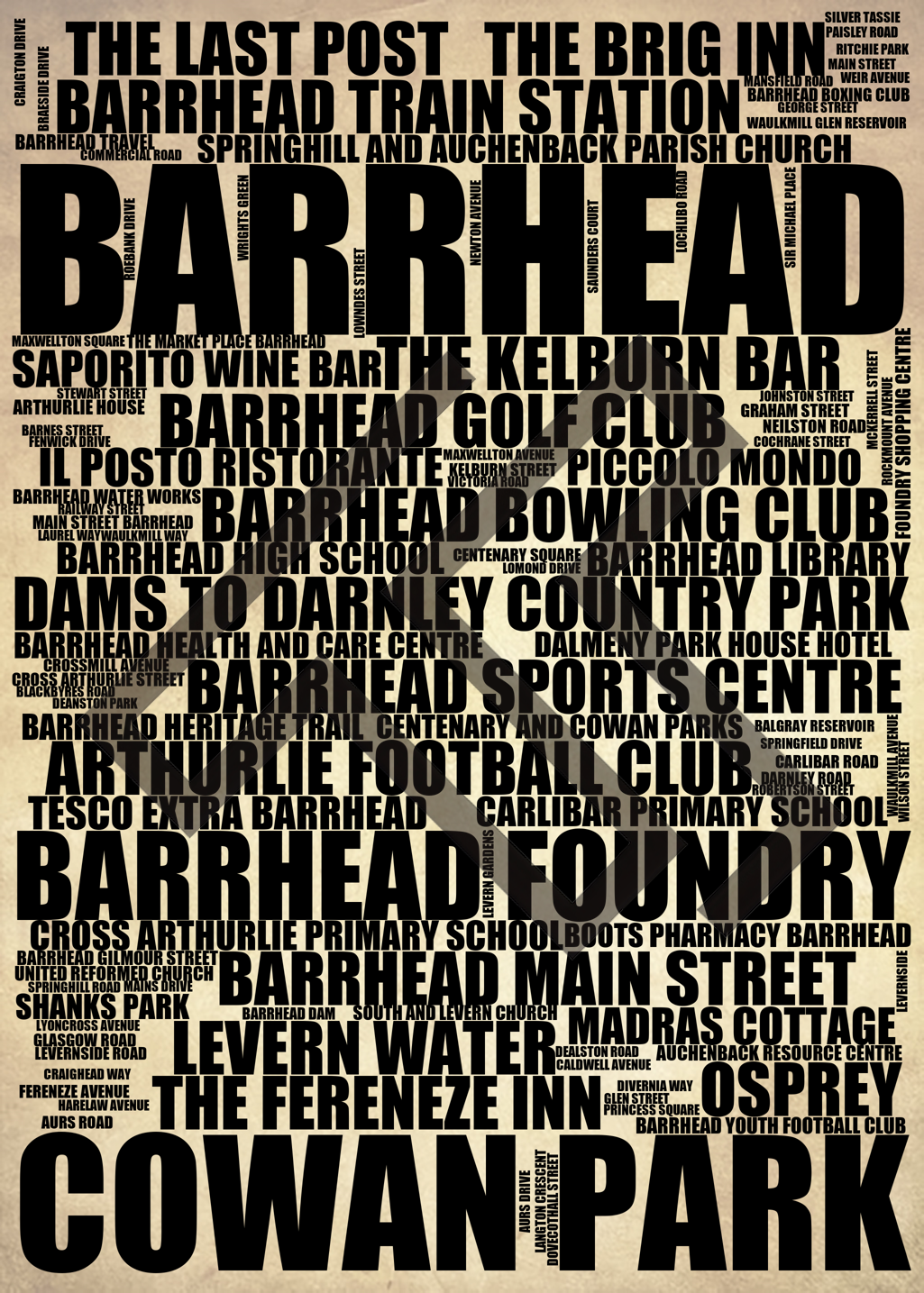 Barrhead - Premium Typographic Word Cloud Prints, Posters & Gifts