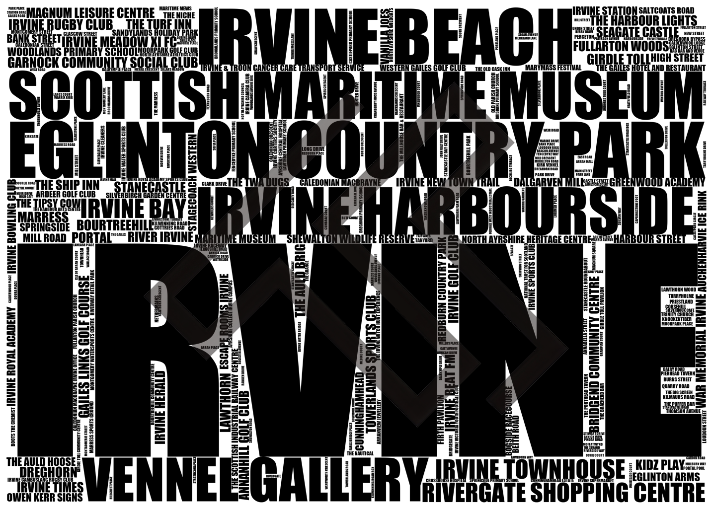 Irvine - Premium Typographic Word Cloud Prints, Posters & Gifts