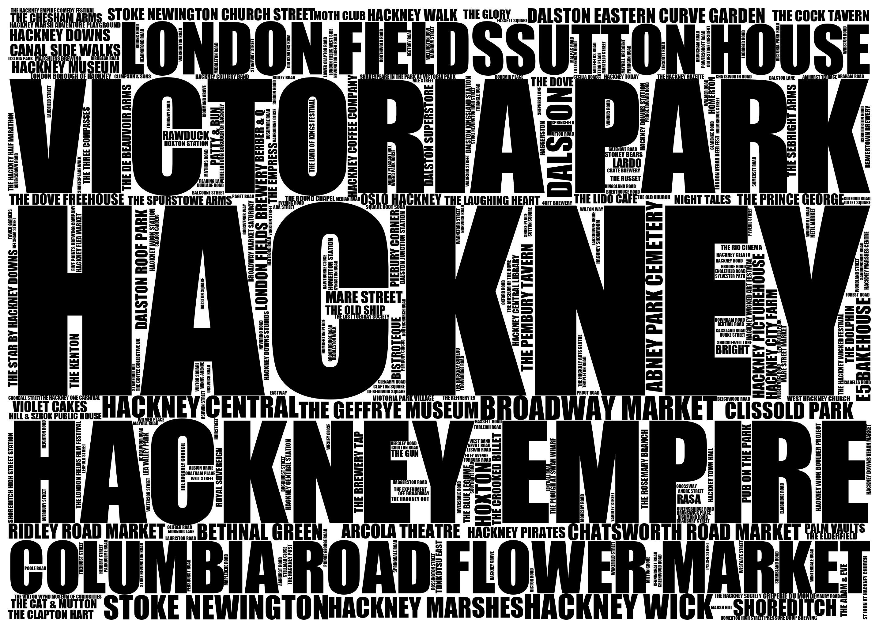 Hackney - Premium Typographic Word Cloud Prints, Posters & Gifts